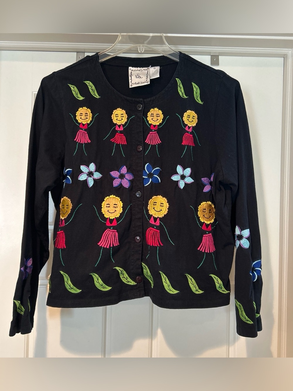 Vintage Michael Simon Cardigan with Dancing Sunflower Embroidery